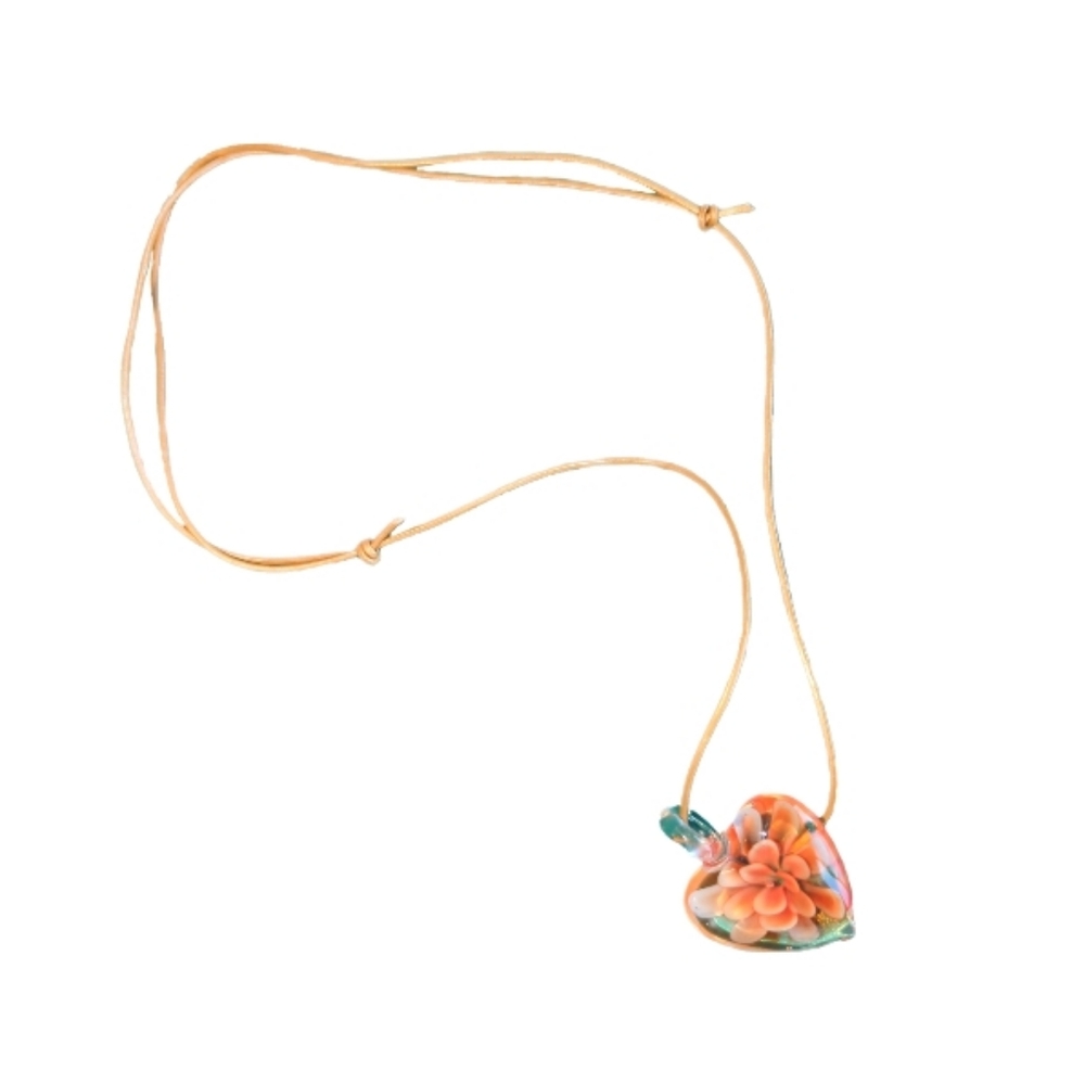 Glass Heart on Leather Rope